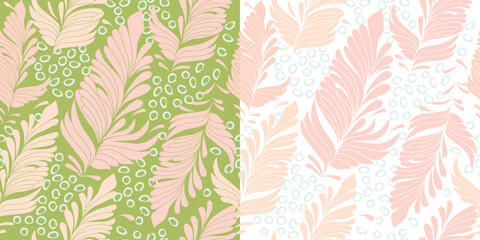 Fototapeta na wymiar Abstract seamless pattern with floral elements.Background or texture in pastel pink,blue and green colors.Vector print on fabric and paper.Banner template,wrapping paper,endless wallpaper,cover.