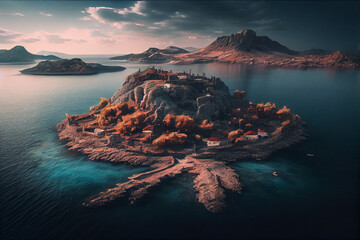 The island is located in the Aegean region. - obrazy, fototapety, plakaty