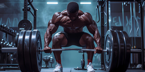 Body builder about to perform a deadlift - obrazy, fototapety, plakaty