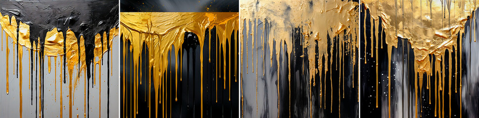 Gold and gray colors work together to create a unique and modern paint drip background. Black...