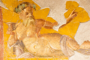 Italy, Pompeii - Roman house interior, antique fresco decoration, ancient wall
