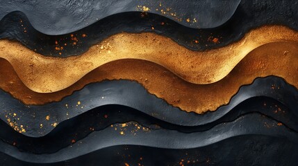 Obraz premium Abstract gold black acrylic painted fluted 3d painting texture luxury background banner on canvas - Golden waves swirls. Decor concept. Wallpaper concept. Art concept. 3d concept. 