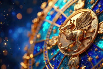 Gemini zodiac sign against horoscope wheel. Astrology calendar. Esoteric horoscope and fortune telling concept.