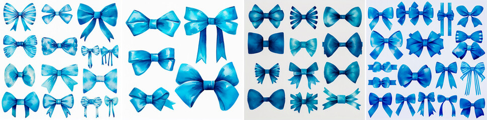 Watercolor Blue Bows Clipart Collection Ideal for adding a decorative touch to invitations or cards High quality and vibrant colors Easy to use in digital or print projects