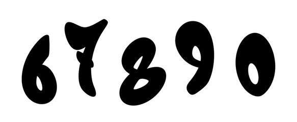 Handwritten graffiti font alphabet in black over white. Digits. Vector illustration. Part 6