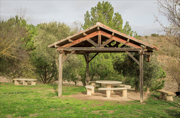 Outdoor pegoda in a picnic area to keep the sun off