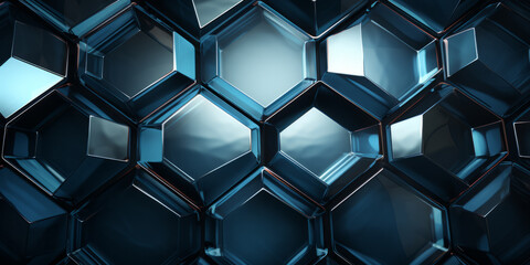Dark blue glass abstract hexagons background.
