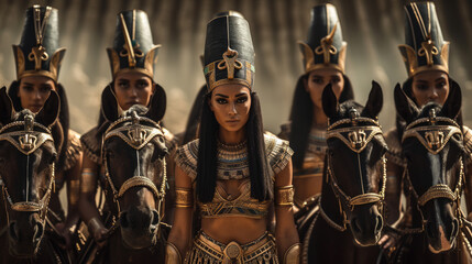 Ancient Egyptian army of elite female warriors on horseback.
