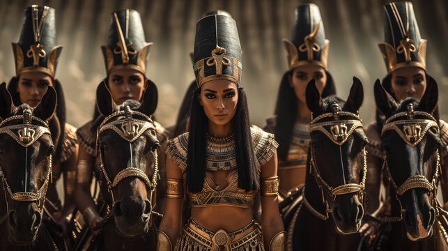 Ancient Egyptian army of elite female warriors on horseback.