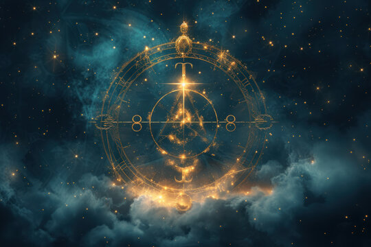 Libra zodiac sign against horoscope wheel. Astrology calendar. Esoteric horoscope and fortune telling concept.