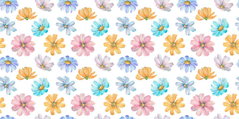 watercolor flowers, seamless pattern, abstract background of multi-colored flowers, for printing wallpaper, wrapping paper, cards
