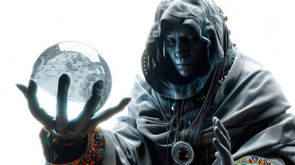 A mesmerizing and enigmatic fortune teller rendered in stunning 3D style. This captivating artwork showcases intricate details and a mysterious aura, perfect for adding intrigue and mysticis - obrazy, fototapety, plakaty