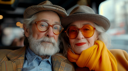 Happy elderly couple traveling, happy and active retirement concept.