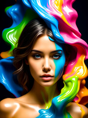 Fototapeta premium Painting of woman's face with multi - colored paint on it.