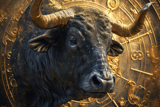 Taurus zodiac sign against horoscope wheel. Astrology calendar. Esoteric horoscope and fortune telling concept.