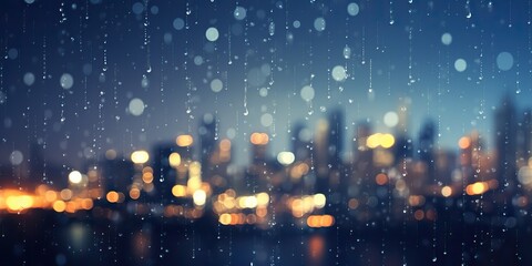Night city town rain day blurred bokeh background cityscape decoration view scene