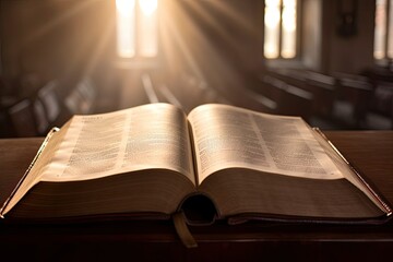 Open bible with sunlight