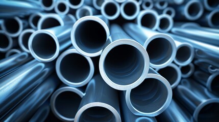 Stack of stainless steel pipes as metallurgical industry background concept image - obrazy, fototapety, plakaty