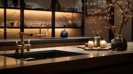 Tranquil Asian-Inspired Kitchen: Harmony with Zen Elements and Natural Tones