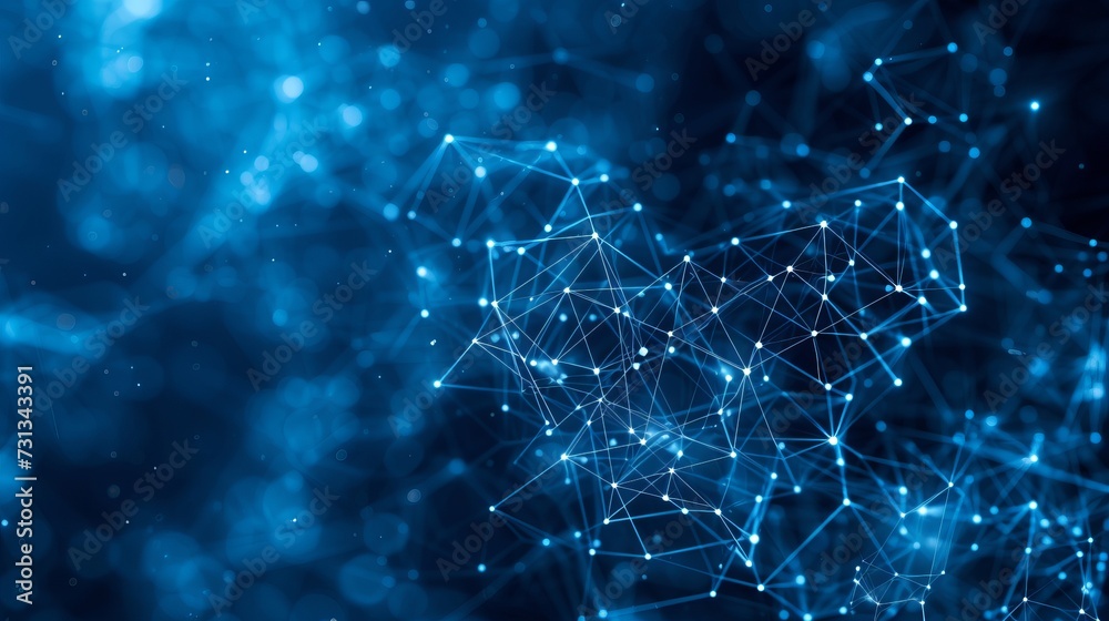 Poster connected points in internet of things with blurred machine learning background and copy space