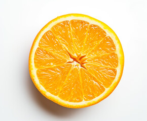 A close-up image capturing the vibrant and detailed texture of a freshly sliced orange, isolated on a white background