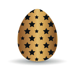 Golden Easter egg. 3D. Star pattern . Vector on a gray background