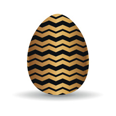 Golden Easter egg. 3D. Wavy pattern on the background. . Vector on a gray background