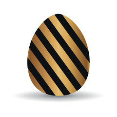 Golden Easter egg. 3D. Striped pattern. . Vector on a gray background