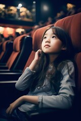 Asian girl watching movies in cinema