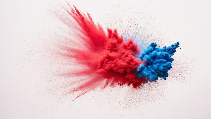 white and red stripe coloured powder dust paint America colours explosion burst, isolated splatter abstract background, Blue, red and white Powder smoke particles, Independence Day concept, freedom - obrazy, fototapety, plakaty