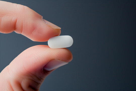 male hand holding a pill against dark background