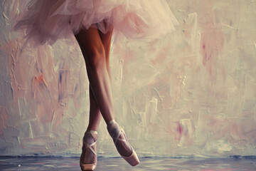 Ballerina legs on pointe shoes closeup. Classic and modern ballet concept. Generative AI - Powered by Adobe