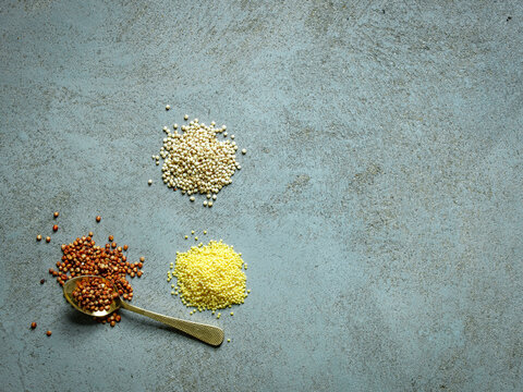 Foxtail millet, red and white sorghum