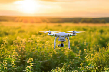 Agriculture drone flying on the field. Concept drone survey in agriculture. Generative AI