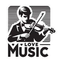 silhouette musician man playing 
violin enjoying music vector illustration