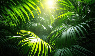 Lush Summer Palm Leaves, Vibrant Green Nature Background