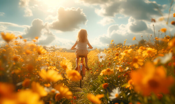 Childs Summer Adventure, Biking through Sunny Flower Fields