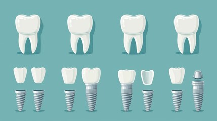 Comprehensive visual guide for tooth implant process with space for informative text descriptions - obrazy, fototapety, plakaty
