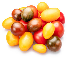 Mix of cherry tomatoes isolated on white background.