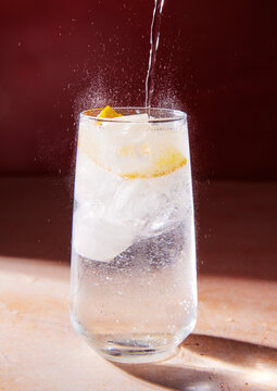 Lemonade in a glass with fizzy bubbles