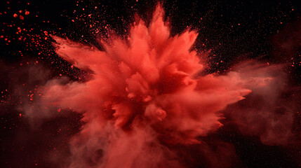 Erupting in a mesmerizing burst, vibrant red powder explodes against a sleek black backdrop, capturing the intensity and drama of the moment. - obrazy, fototapety, plakaty