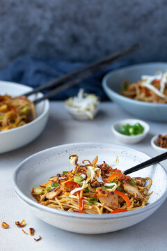 Chicken Stir Fry on a blue background