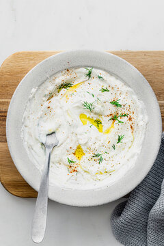 bowl of yogurt garlic sauce