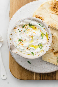Yogurt Dill Garlic sauce served with flatbread