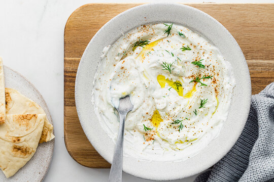 Yogurt Dill Garlic sauce served with flatbread