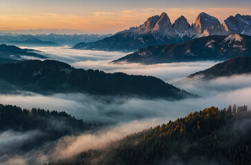 sunrise over the mountains dolomites in Italy,  - obrazy, fototapety, plakaty