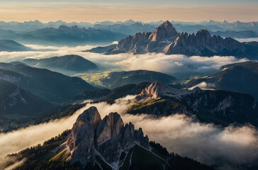 sunrise over the mountains dolomites in Italy,  - obrazy, fototapety, plakaty