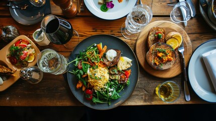 Chef in striped apron presenting a handcrafted salad bowl filled with vibrant greens and vegetables.