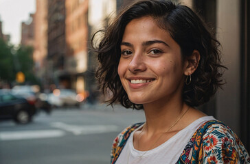 woman smiling portrait in the New York city street