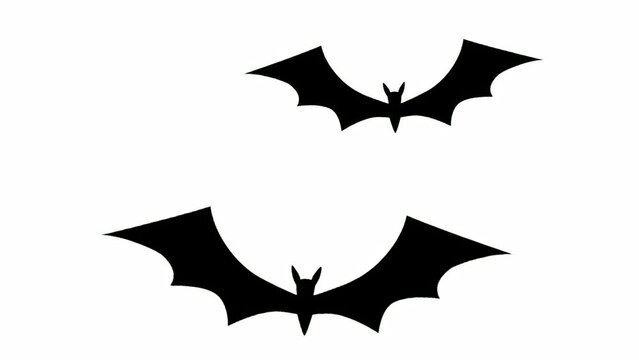 Flat-style bat flying animation against a green background. Seamless loop footage.